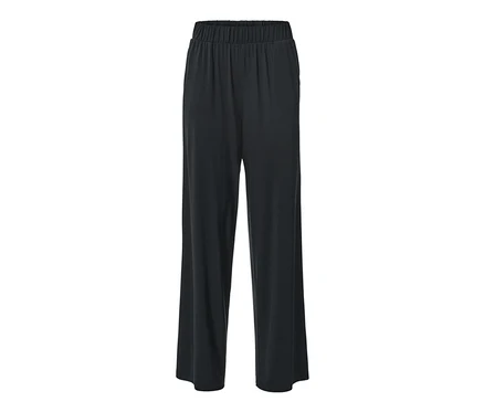 Un pantalon palazzo noir sur fond blanc.