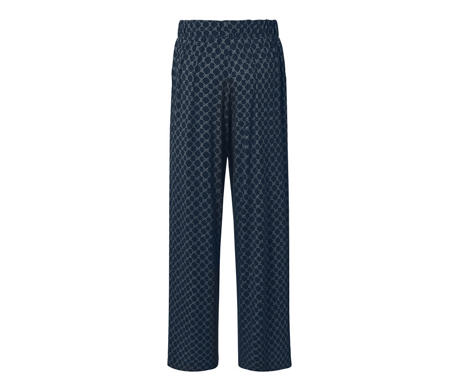Pantalon palazzo imprimé bleu foncé.