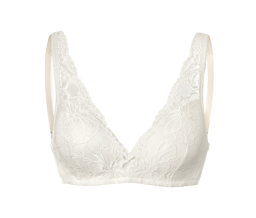 Détail d'un soutien-gorge à coques souples crème.