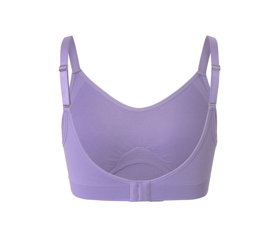 Vue détaillée d'un soutien-gorge de sport seamless mauve.