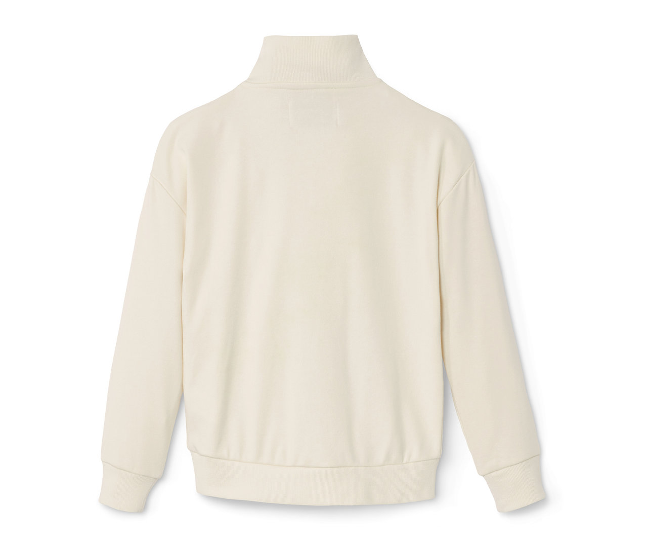 Vue détaillée de dos d'un pull camionneur enfant couleur crème.