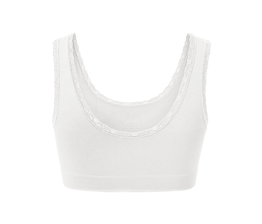 Gros plan d'une brassière sans coutures blanche.