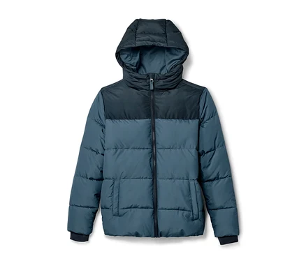 Veste thermique pour enfant bleu et noire.
