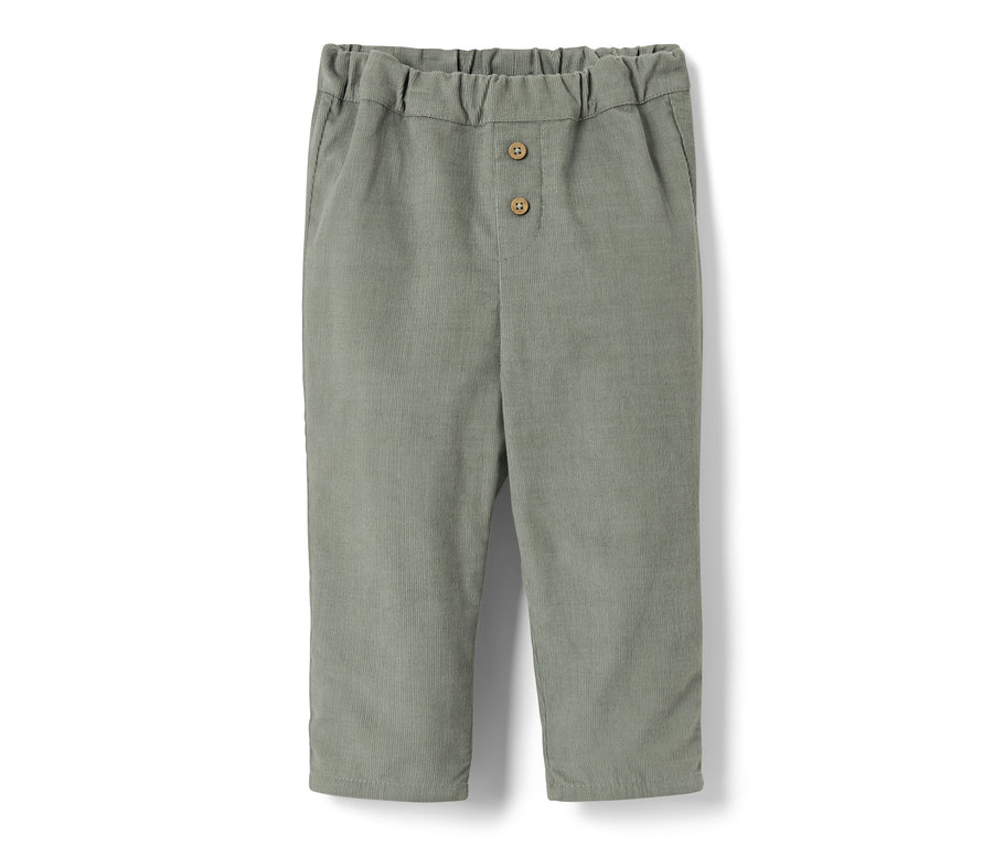 Pantalon en velours à enfiler pour enfant kaki avec deux boutons.