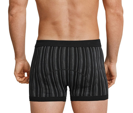 Vue arrière d'un homme portant 2 Shorts SCHIESSER en maille côtelée fine, noir.