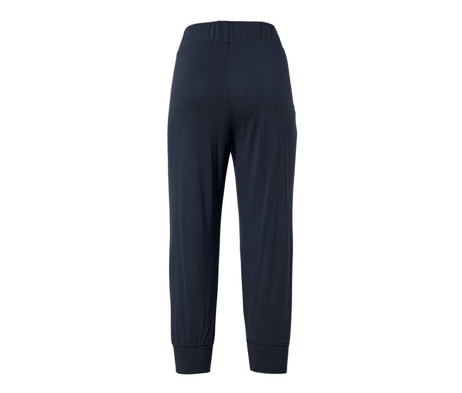 Pantalon 3/4 en jersey bleu foncé sur fond blanc.