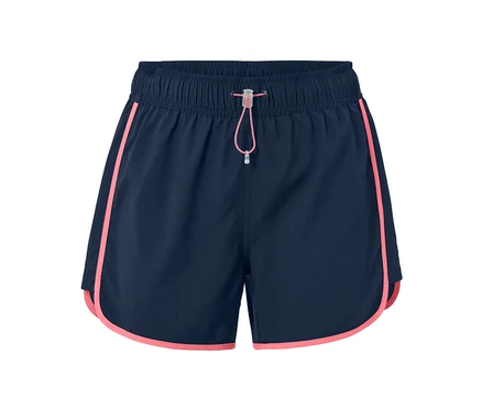 Short de bain bleu marine avec finitions roses.