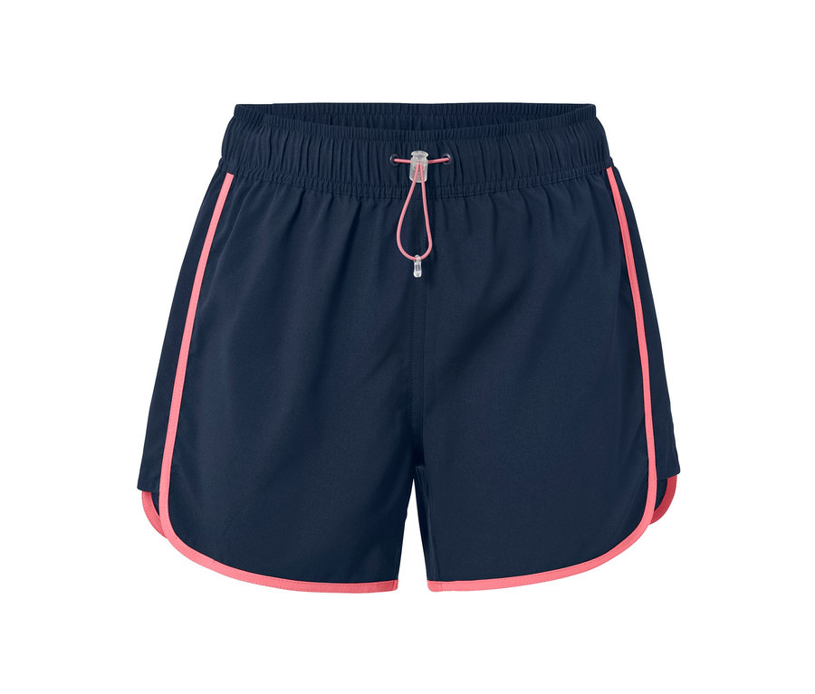 Short de bain bleu marine avec finitions roses.