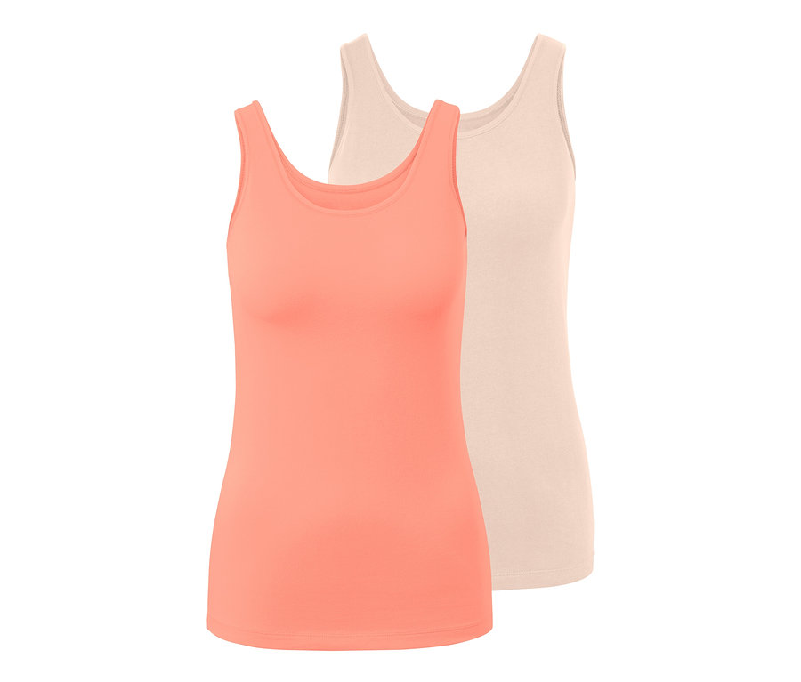 Deux débardeurs : un corail et un crème.