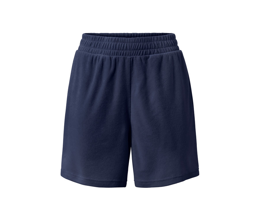 Short de sport bleu en tissu éponge.