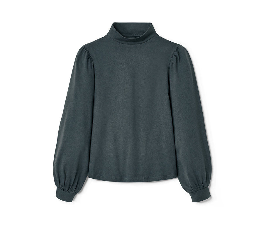 T-shirt à manches longues pour enfants, bleu ardoise, posé sur un fond blanc.