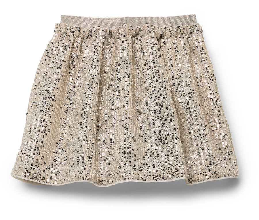 Une jupe dorée à paillettes avec une taille élastique.
