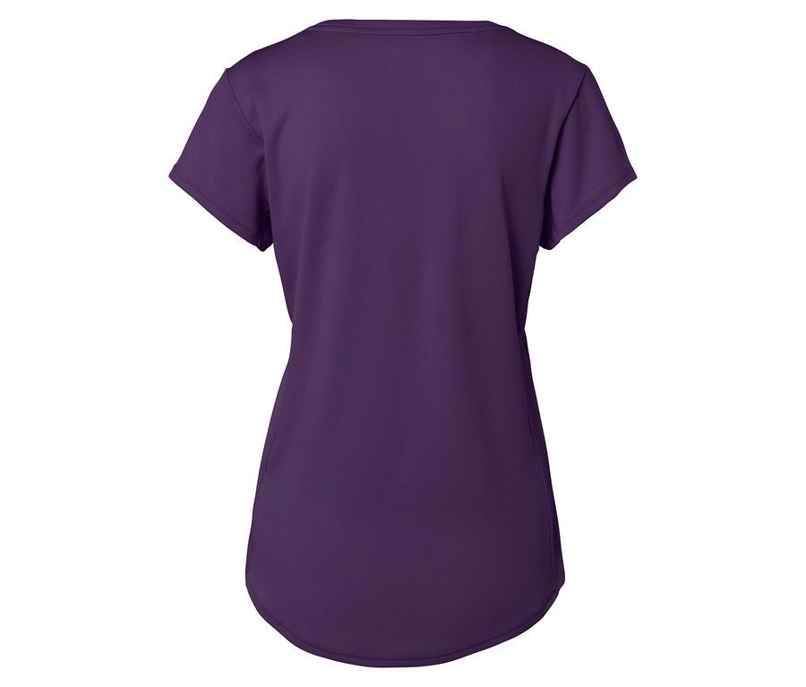 T-shirt violet à manches courtes vu de dos.