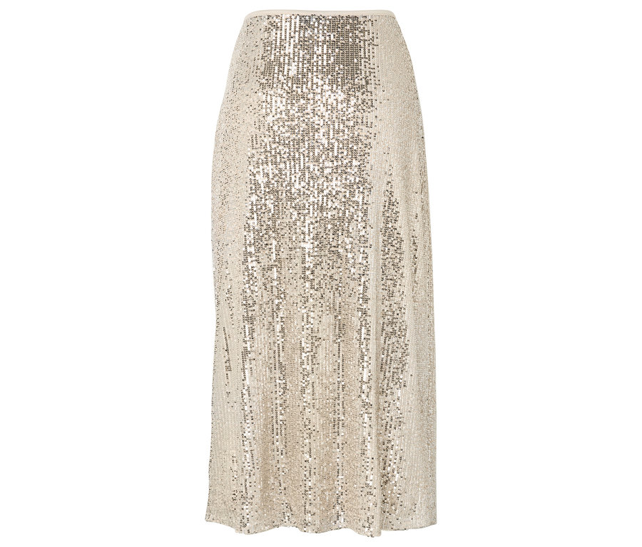 Une jupe dorée à paillettes avec doublure.