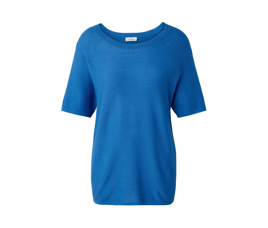 T-shirt en maille fine bleu cobalt.
