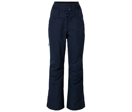 Pantalon de ski bleu marine à taille haute avec fermeture à boutons.