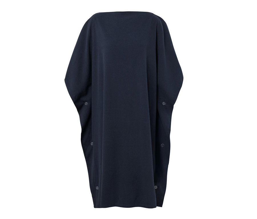 Poncho de bain 2 en 1 bleu marine avec boutons sur les côtés.