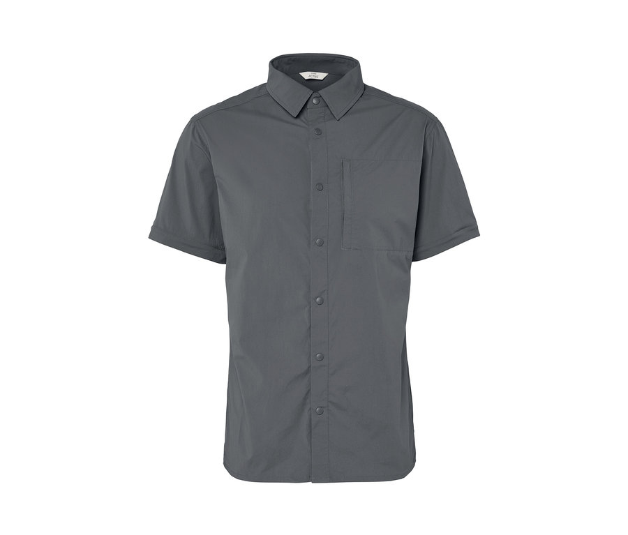 Chemise d’extérieur grise à manches courtes avec poche poitrine.