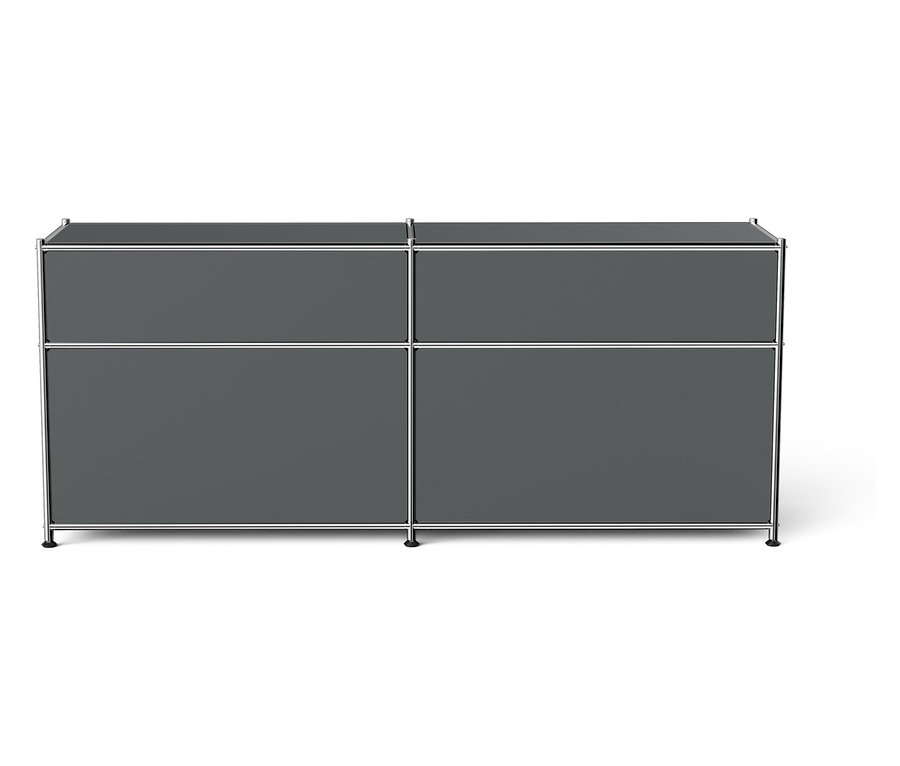 Armoire grise avec quatre étagères et un cadre en métal.
