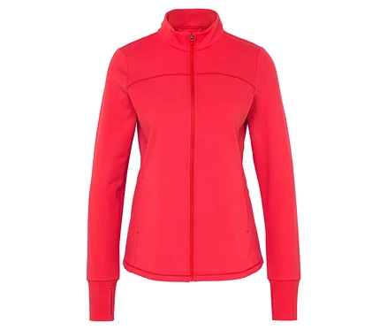Veste rouge avec fermeture éclair au milieu.