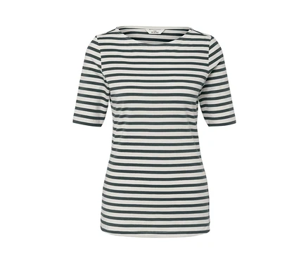 T-shirt à rayures vertes à manches courtes.