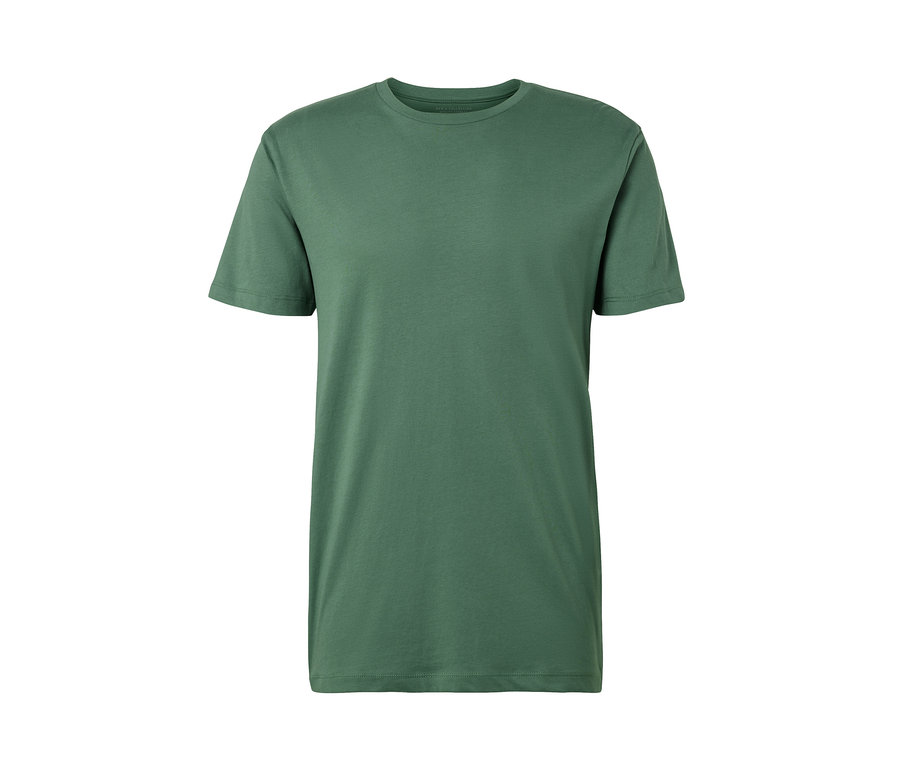 Un t-shirt olive à manches courtes et à col rond, faisant partie du lot de 3 t-shirts à encolure ronde.
