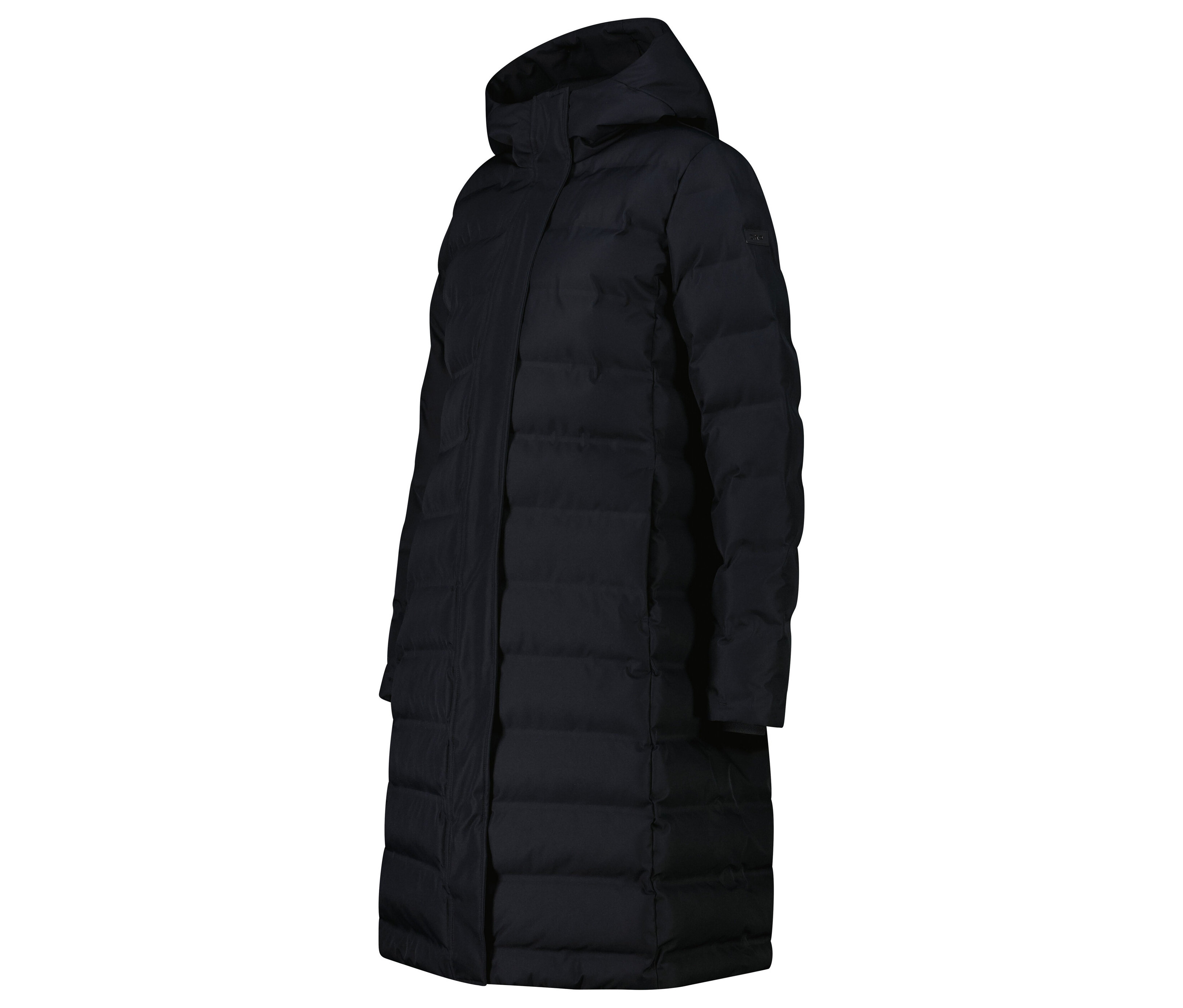 Manteau matelassé noir avec capuche.