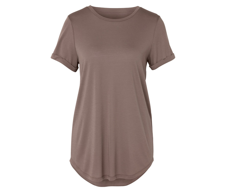 Un t-shirt de sport taupe sur un fond blanc.