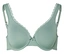 Gros plan d'un soutien-gorge vert menthe à armatures avec bordure en dentelle.