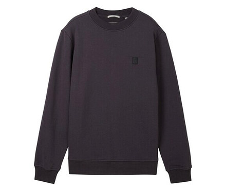 Sweat-shirt bleu foncé à manches longues avec un petit logo.