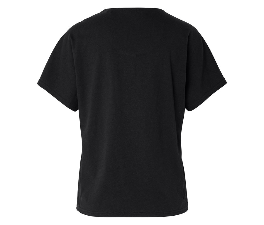 Vue arrière d'un t-shirt noir à manches courtes.