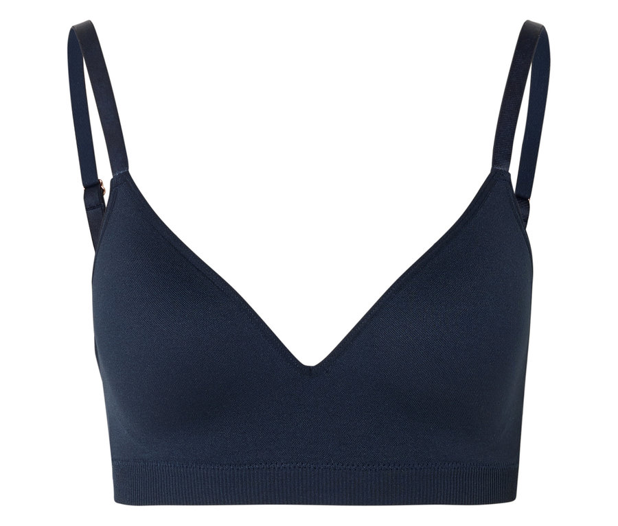 Soutien-gorge bleu marine sans couture à bonnets avec bretelles réglables.