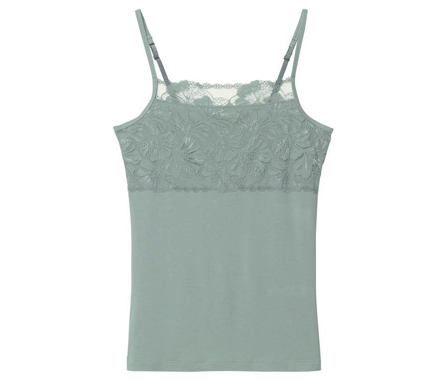 Haut clair sans manches avec détails en dentelle à l'encolure et bretelles réglables.