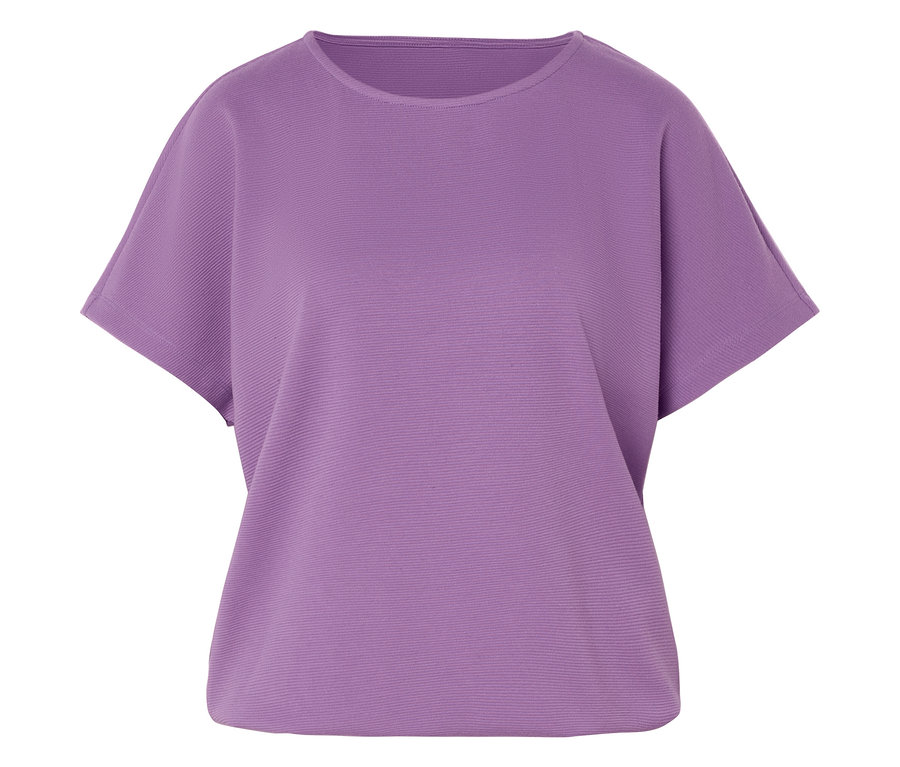 T-shirt violet à manches courtes avec texture horizontale.