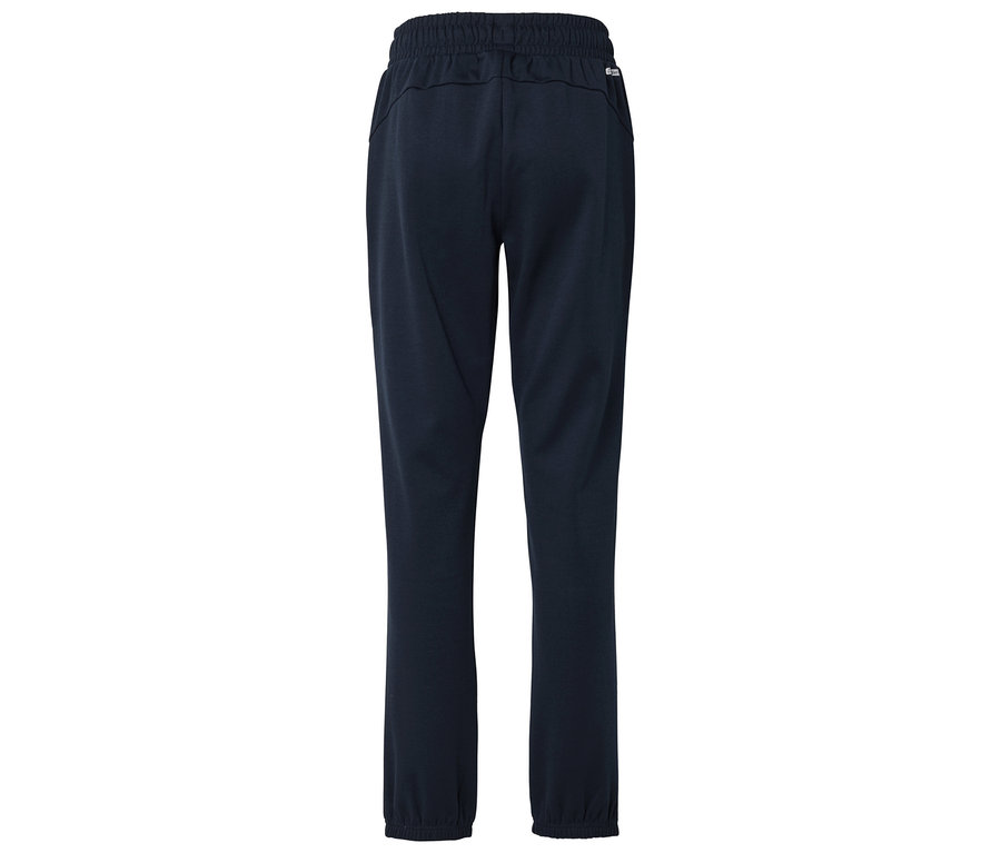 Pantalon de survêtement bleu marine avec taille élastique, photographié de dos.