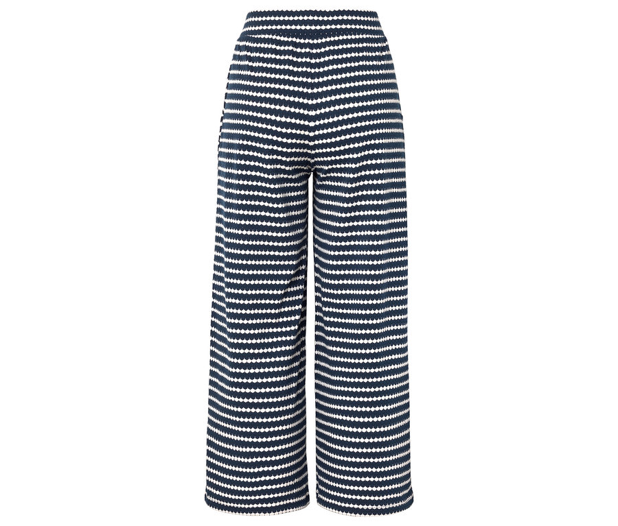 Pantalon large en tissu rayé bleu et blanc.