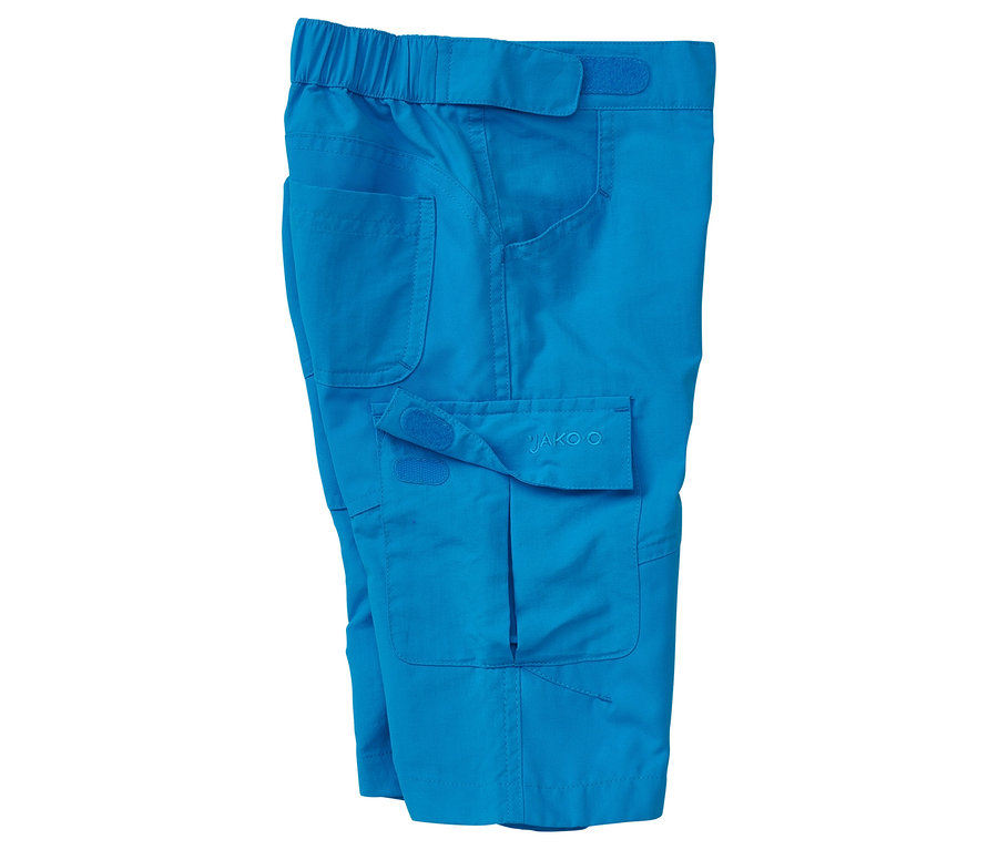 Gros plan sur le pantalon 3/4 outdoor JAKO-O, azur, plié.