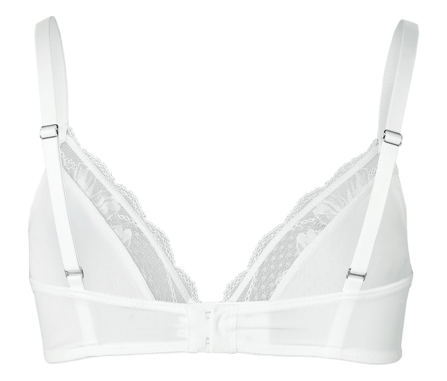 Vue arrière d'un soutien-gorge blanc avec de la dentelle.
