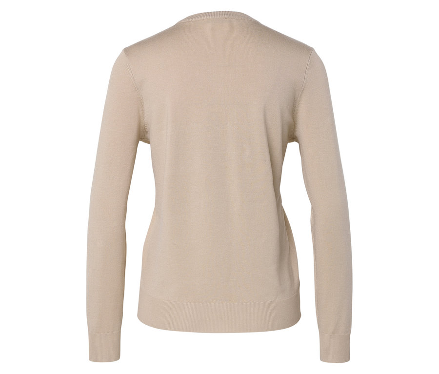 Vue arrière d'un pull beige à manches longues.