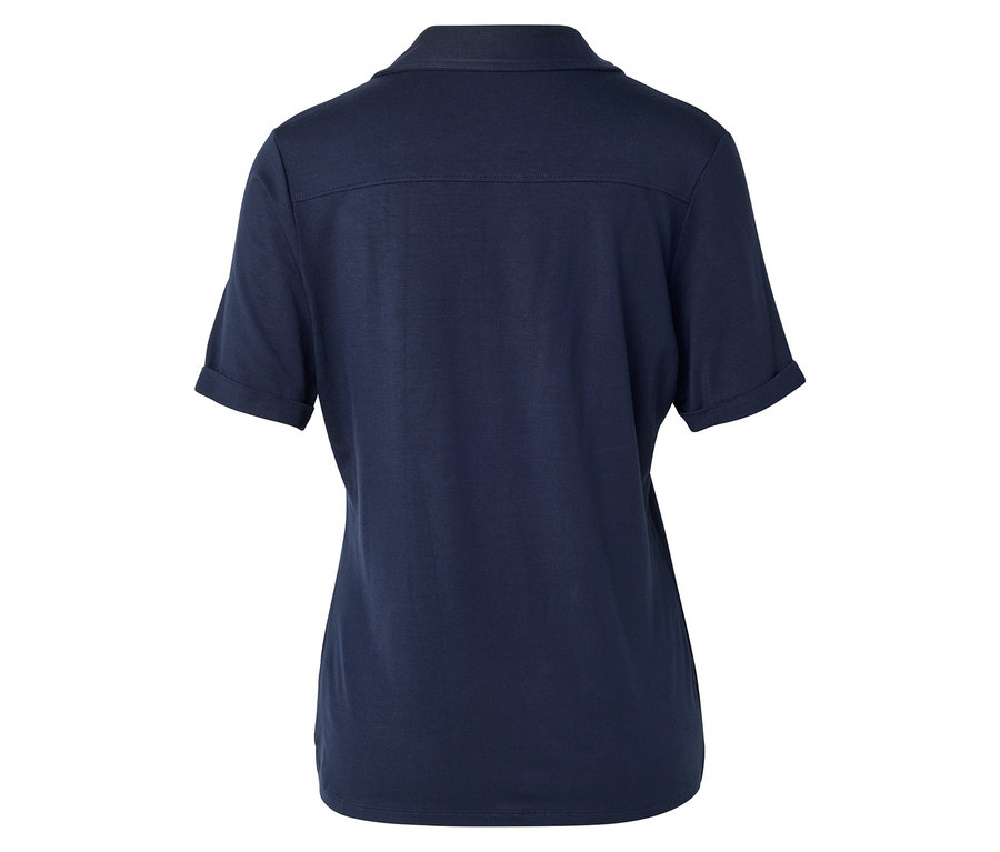 Vue arrière d'un polo bleu marine à manches courtes.