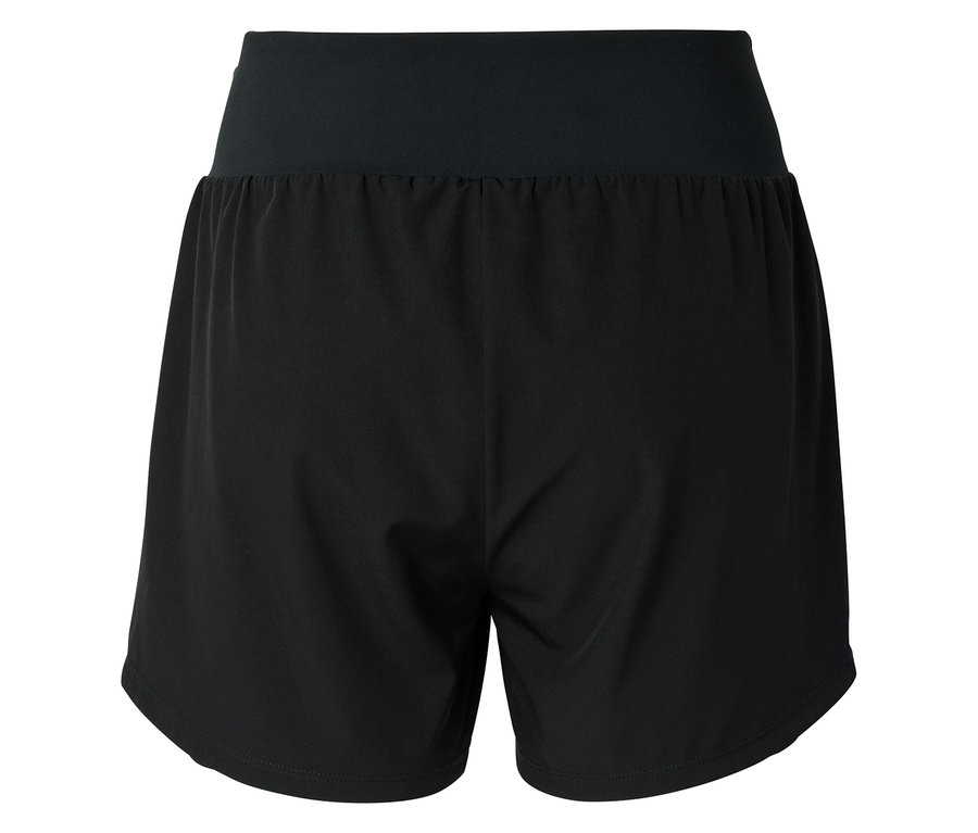 Vue arrière d'un short de sport noir court avec une large ceinture.