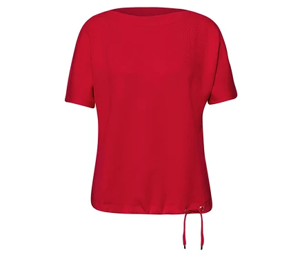 Chemise à manches courtes Street One rouge avec un large décolleté et un cordon de serrage à l'ourlet.