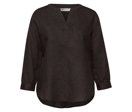 Blouse-tunique Street One noire avec col en V, manches longues et ourlet arrondi.