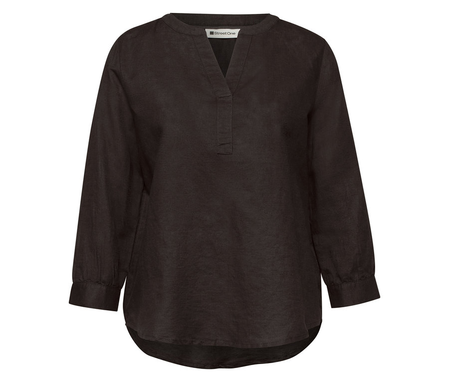 Blouse-tunique Street One noire avec col en V, manches longues et ourlet arrondi.