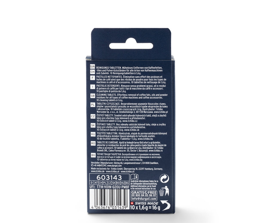 Paquet de pastilles de nettoyage durgol® pour les huiles de café.