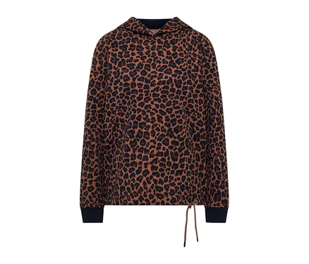 Sweatshirt CECIL marron à motif léopard noir, avec capuche et cordon de serrage à l'ourlet.