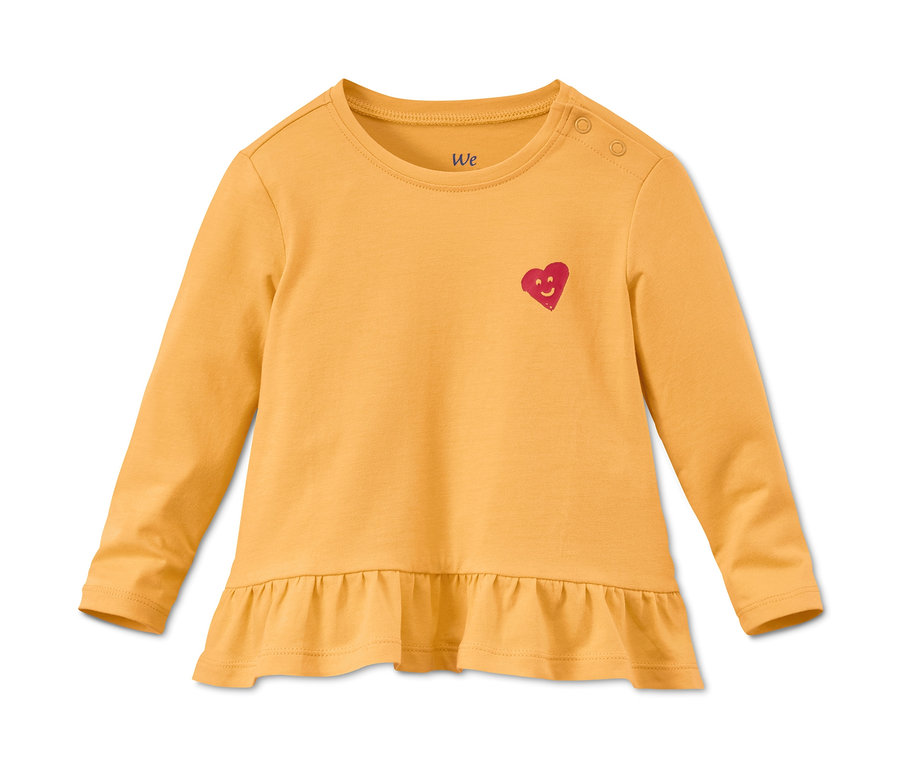 T-shirt jaune à manches longues en coton bio avec un volant.