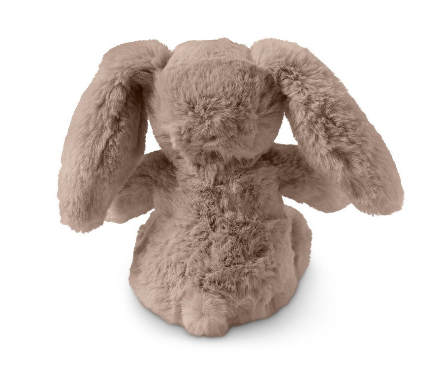 Vue arrière d'un lapin en peluche avec de longues oreilles.