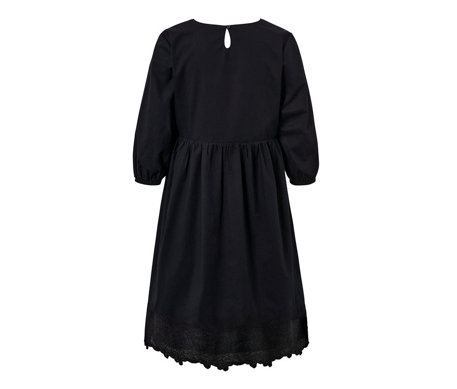 Robe tissée noire avec broderie vue de dos.