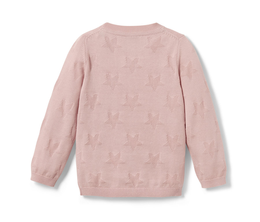 Jaquette en maille rose pour enfant avec motif étoiles.